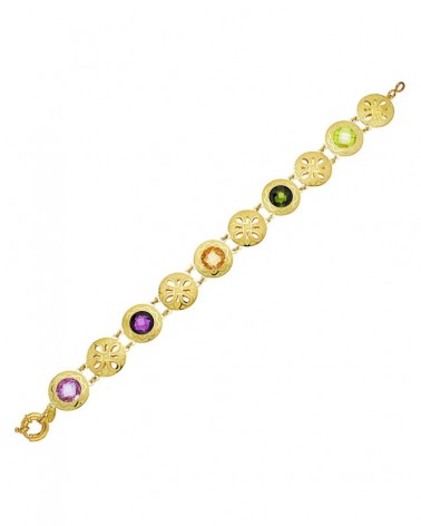 Pulsera oro 18k piedras color motivos calados