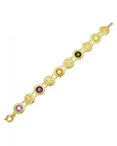 Pulsera oro 18k piedras color motivos calados