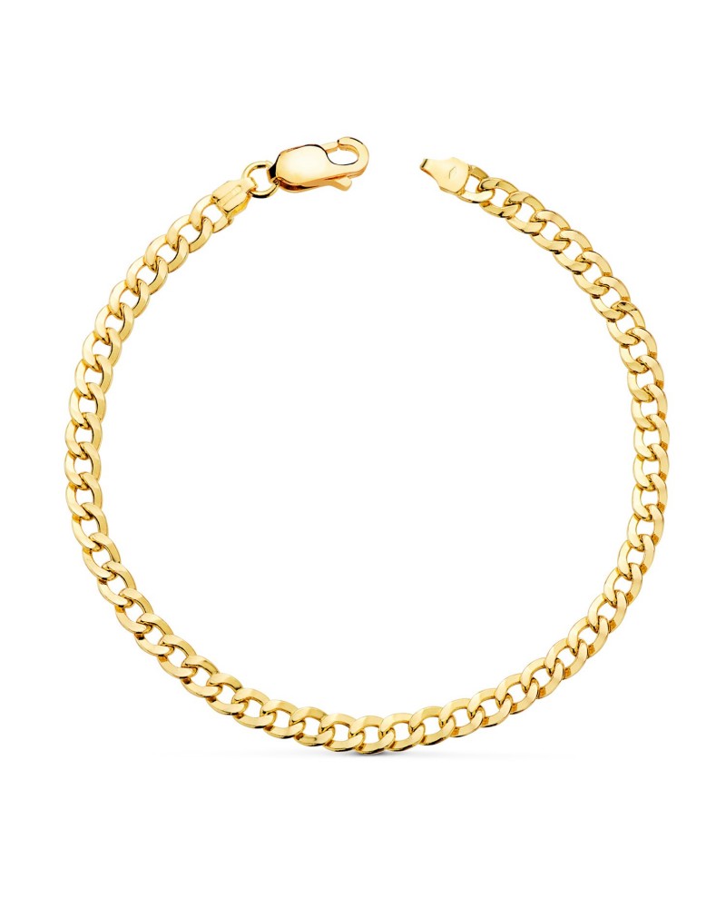 Pulsera oro 18k hombre barbada plana hueca 19cm