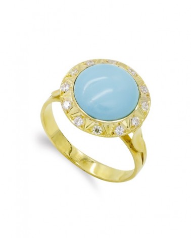 Sortija oro 18k turquesa circonitas 14mm