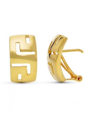 Pendientes oro 18k greca calada cierre omega 16x10mm