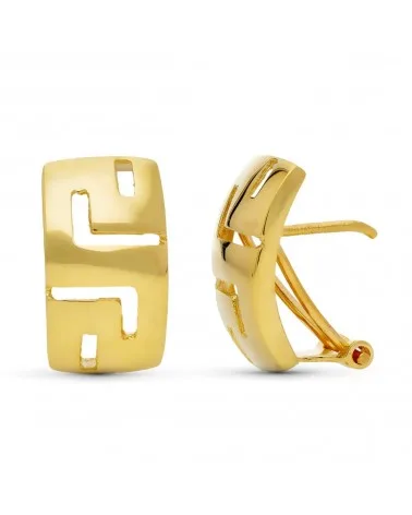 Pendientes oro 18k greca calada cierre omega 16x10mm