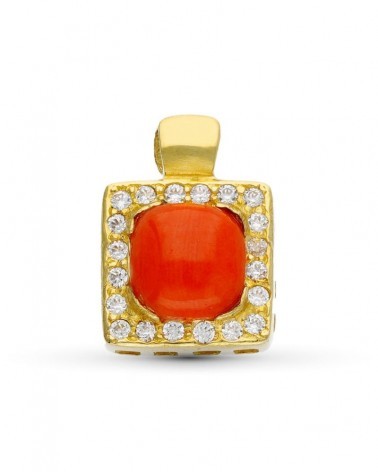 Colgante oro 18k coral cuadrado circonitas