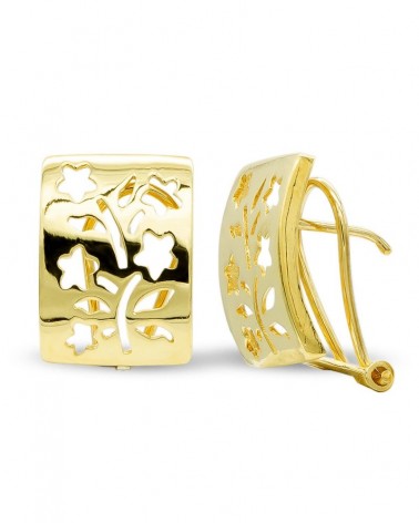 Pendientes oro 18k flores caladas cierre omega