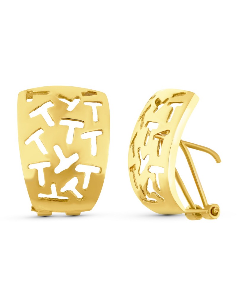 Pendientes oro 18k calados cierre omega 19x14mm