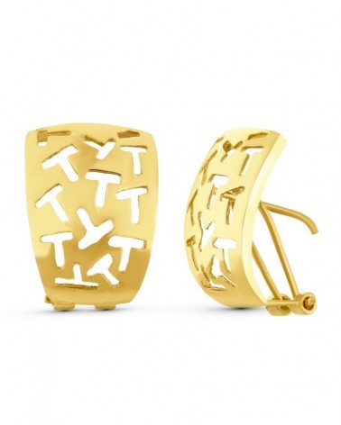 Pendientes oro 18k calados cierre omega 19x14mm