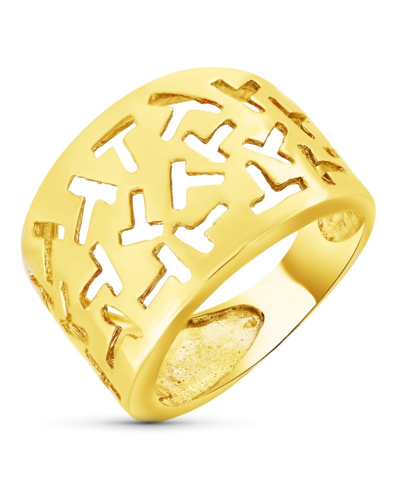 Sortija oro 18k calado motivos geométricos 15mm