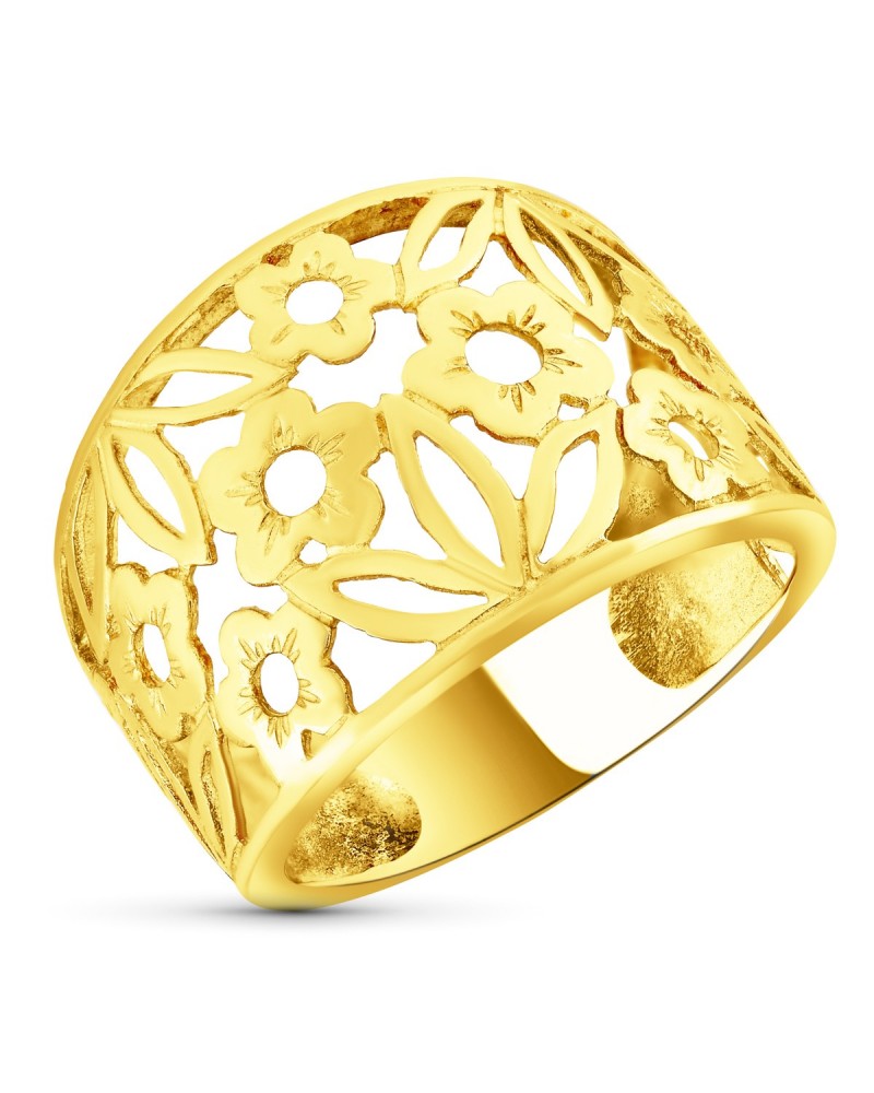 Sortija oro 18k amarillo flores caladas 16,5mm
