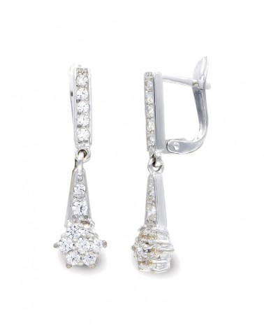 Pendientes oro blanco 18k largos cierre catalán circonitas
