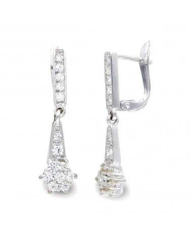 Pendientes oro blanco 18k largos cierre catalán circonitas