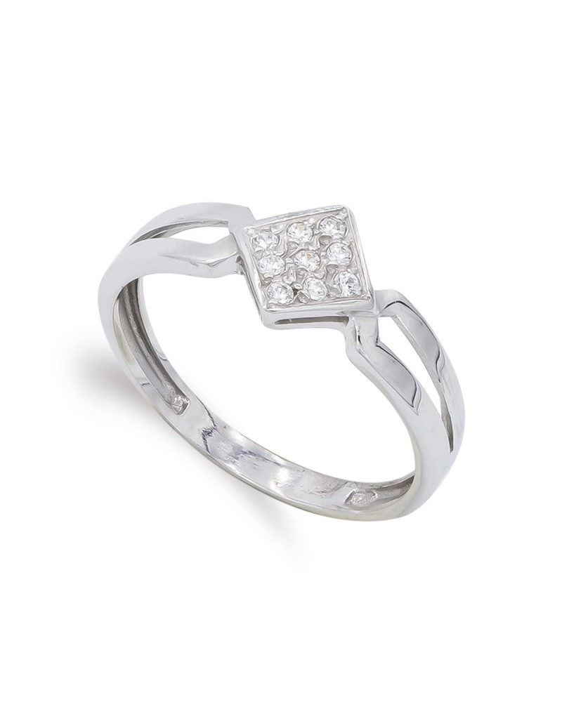 Sortija oro blanco 18k circonitas cuadrado 7,5mm