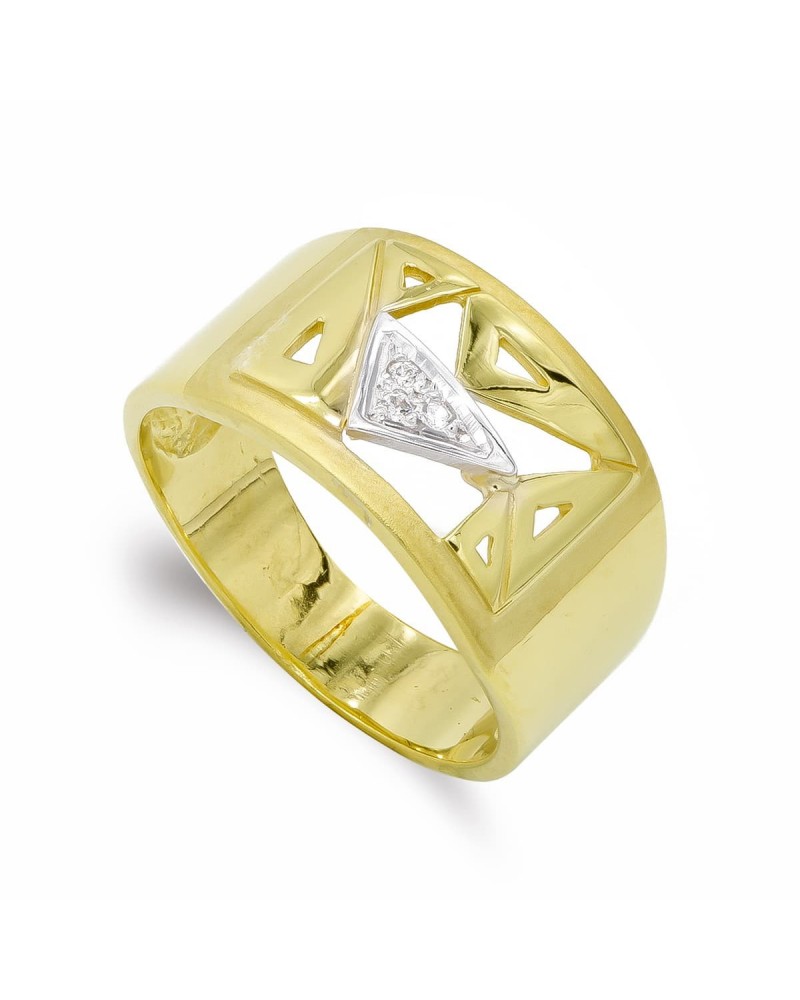 Sortija oro 18k bicolor triángulos calados 11mm