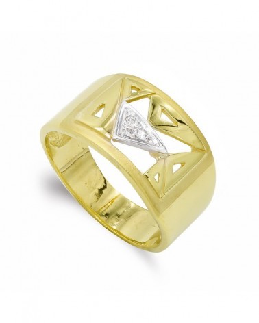 Sortija oro 18k bicolor triángulos calados 11mm