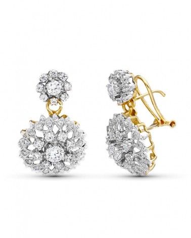 Pendientes oro 18k blanco roseta circonita cierre omega