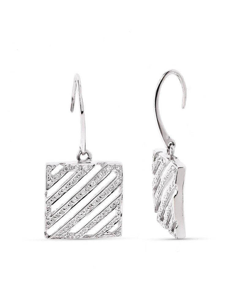 Pendientes oro blanco 18k circonita cierre gancho