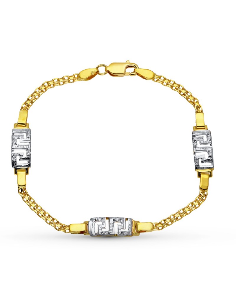 Pulsera oro 18k bicolor circonita cadena esterilla