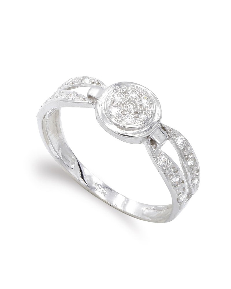 Sortija oro blanco 18k circonitas diseño moderno 7mm