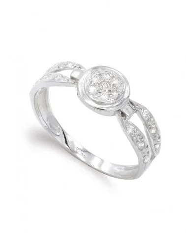 Sortija oro blanco 18k circonitas diseño moderno 7mm