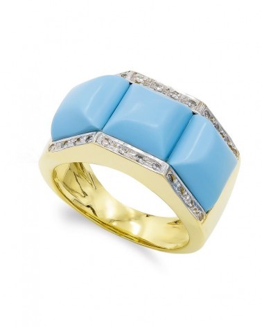 Sortija oro 18k turquesa circonita 12mm ancho