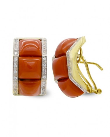 Pendientes oro 18k coral circonita cierre omega