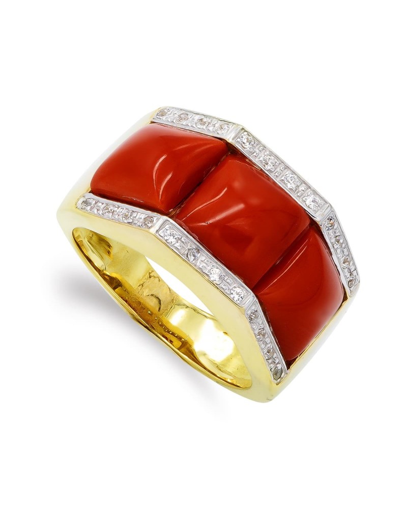 Sortija oro 18k coral Cerdeña circonitas 12mm