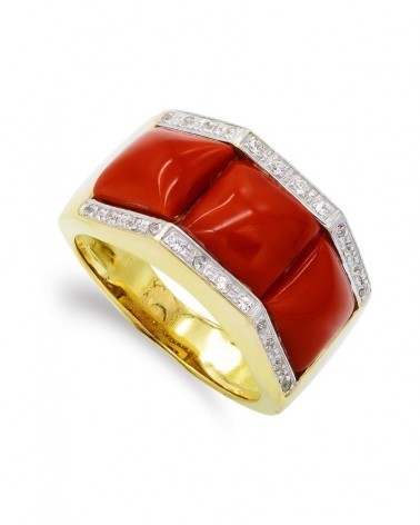 Sortija oro 18k coral Cerdeña circonitas 12mm