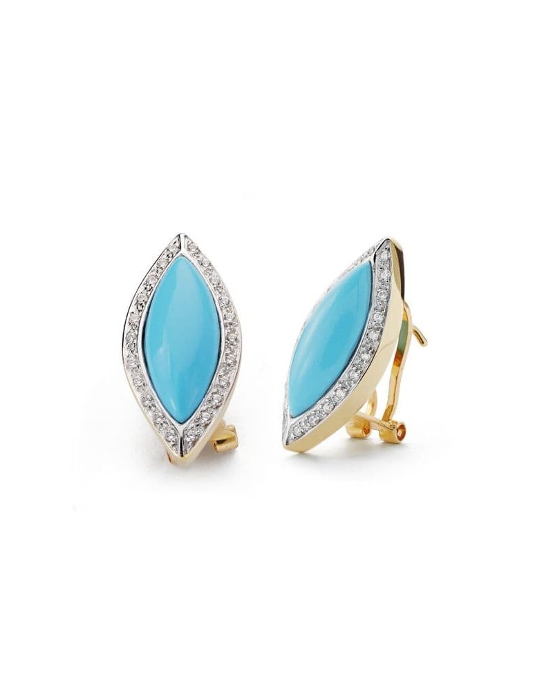 Pendientes oro 18k bicolor turquesa cierre omega 24x11 mm