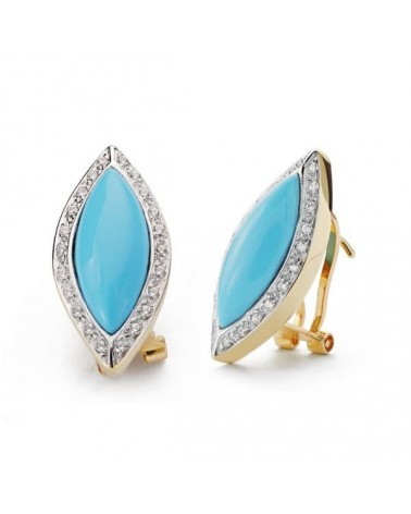 Pendientes oro 18k bicolor turquesa cierre omega 24x11 mm