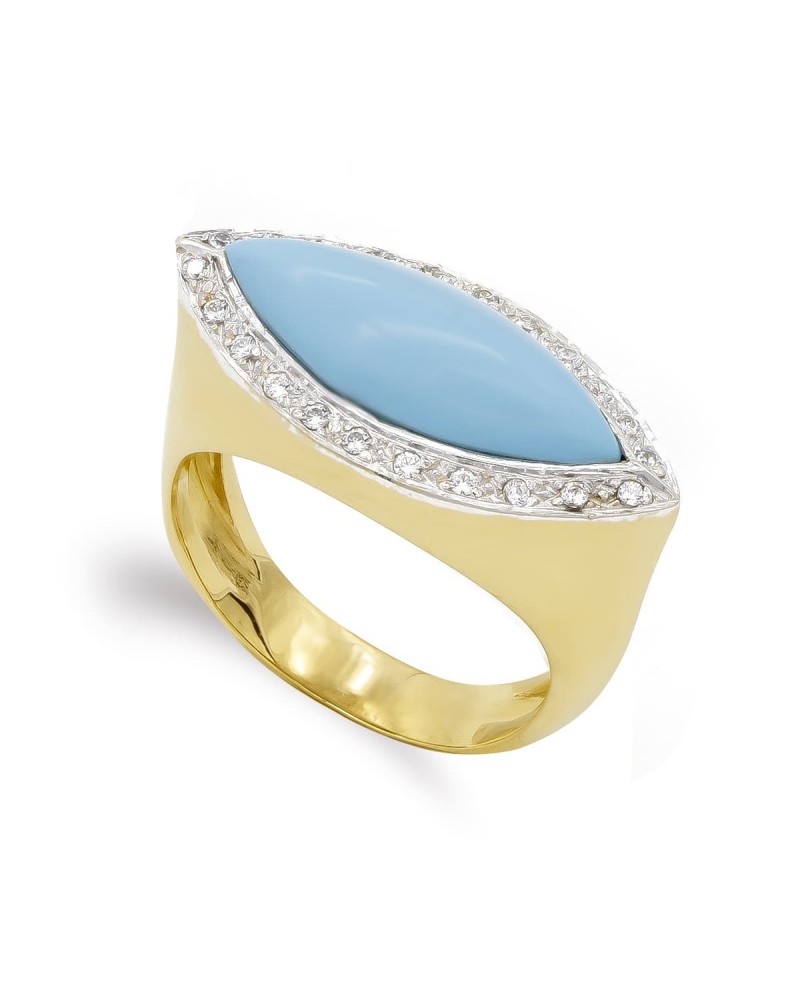 Sortija oro 18k turquesa y circonitas 18x7 mm