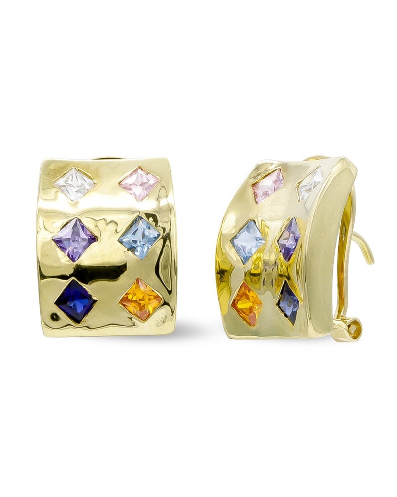 Pendientes oro 18k piedras colores cierre omega