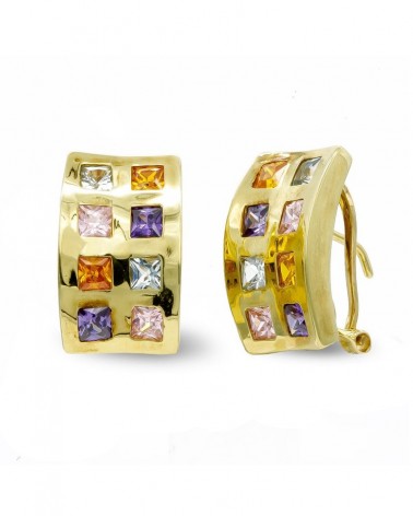 Pendientes oro 18k omega piedras multicolor 8,8 gramos