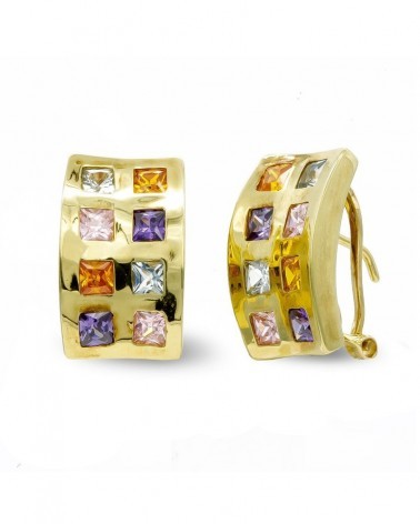 Pendientes oro 18k omega piedras multicolor 8,8 gramos