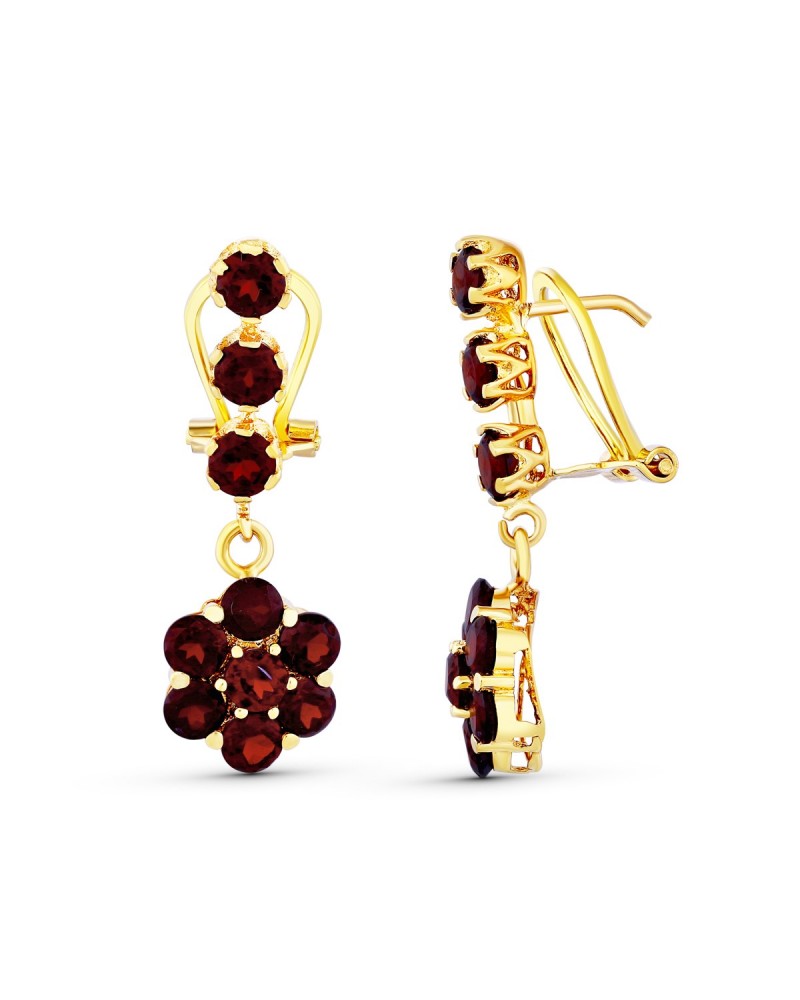 Pendientes oro 18k largos granates cierre omega