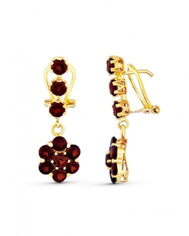 Pendientes oro 18k largos granates cierre omega