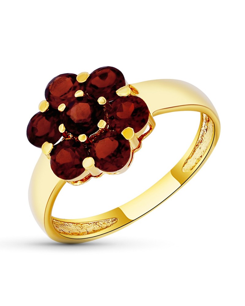 Sortija oro 18k amarillo flor granates 11mm