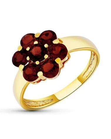 Sortija oro 18k amarillo flor granates 11mm