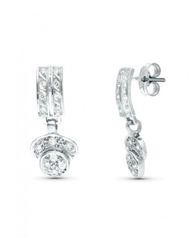 Pendientes oro blanco 18k circonitas dos cuerpos 20x9mm