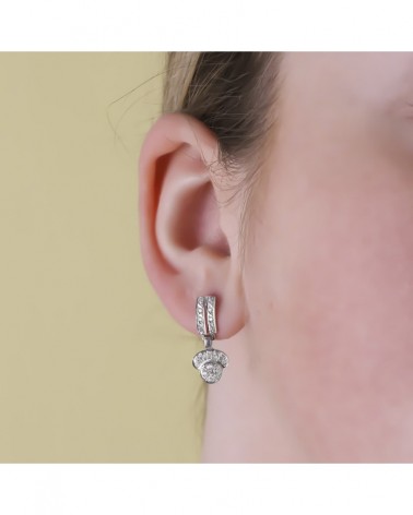 Pendientes oro blanco 18k circonitas dos cuerpos 20x9mm