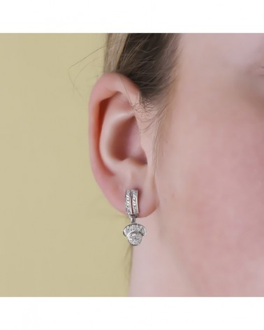 Pendientes oro blanco 18k circonitas dos cuerpos 20x9mm