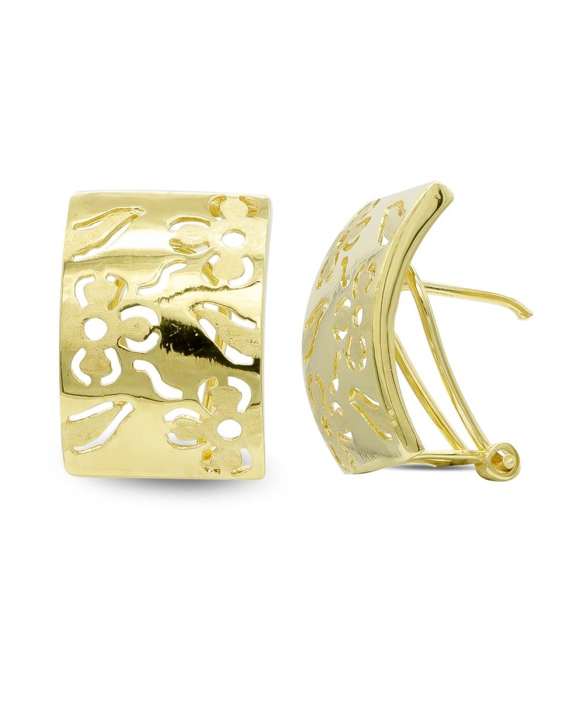 Pendientes oro 18k flores caladas cierre omega