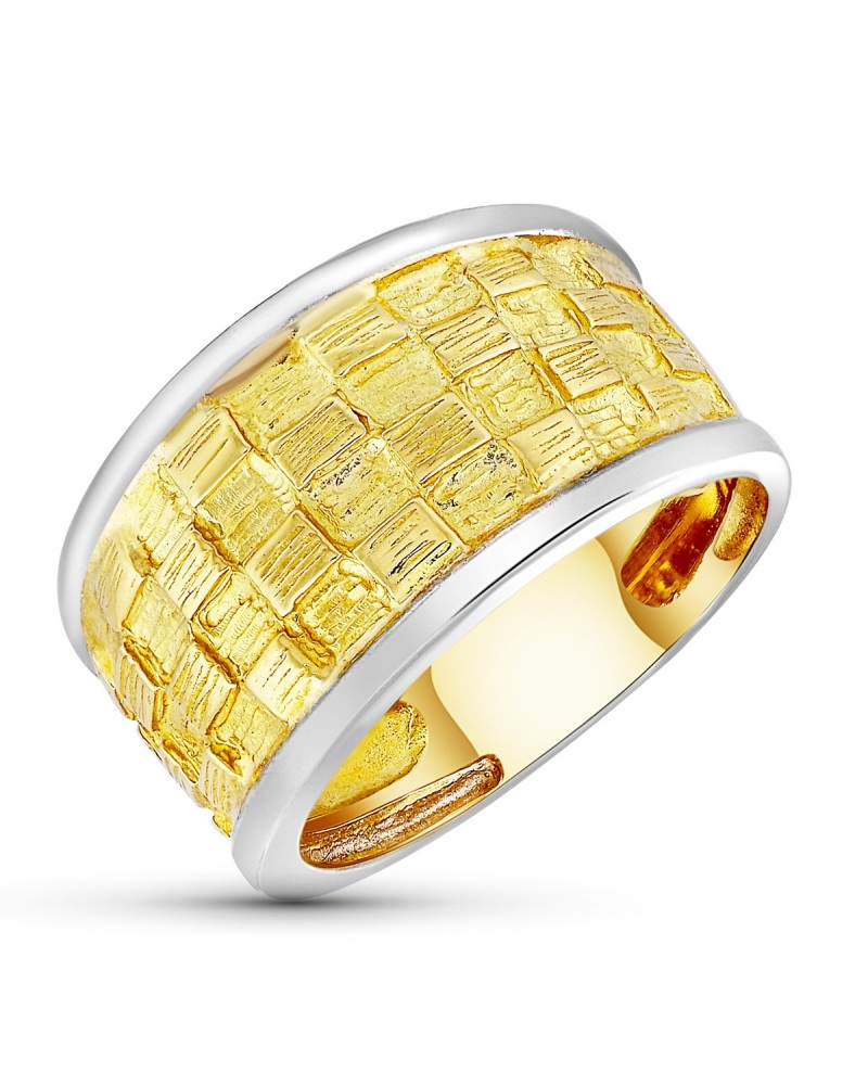 Sortija oro 18k bicolor tallado cuadrados 12mm