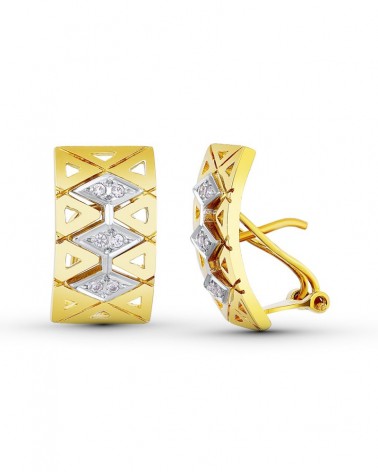 Pendientes oro 18k bicolor rombos calados 19x10mm
