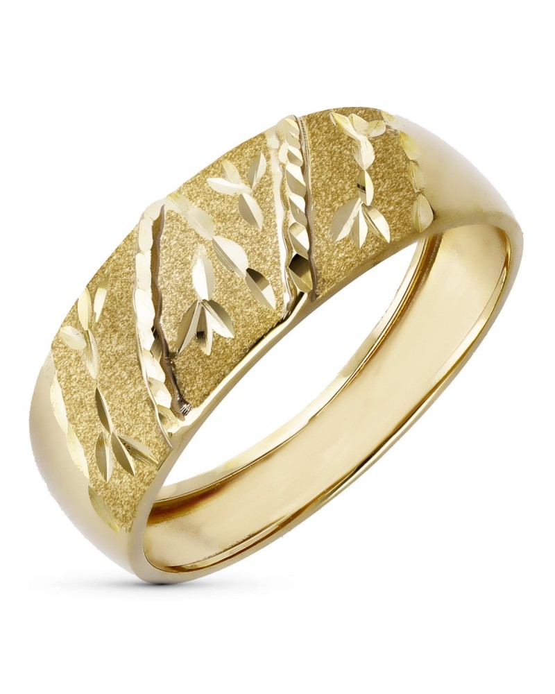 Sortija oro 18k amarillo tallada motivos florales 10,5mm