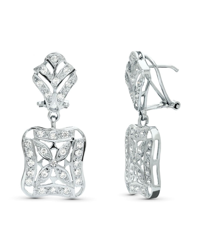 Pendientes oro blanco 18k doble cuerpo cierre omega 33x14mm