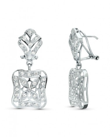 Pendientes oro blanco 18k doble cuerpo cierre omega 33x14mm