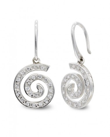 Pendientes oro blanco 18k espiral circonita cierre gancho