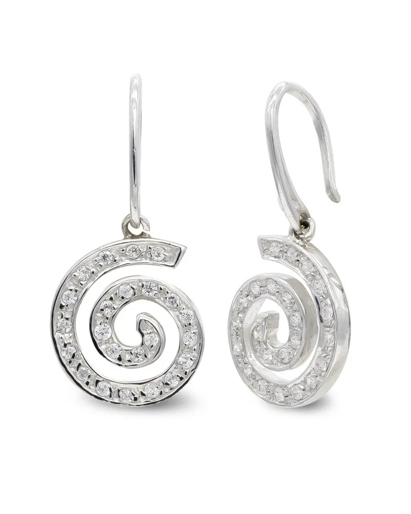 Pendientes oro blanco 18k espiral circonita cierre gancho