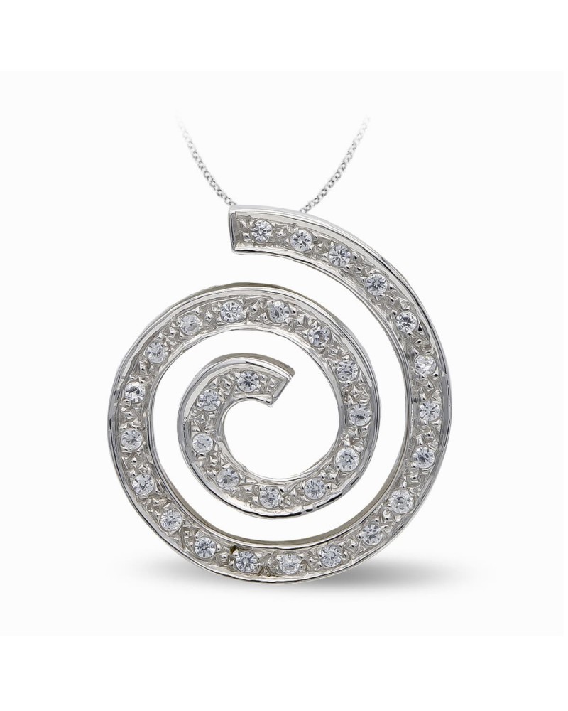 Colgante oro blanco 18k espiral circonitas