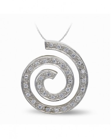 Colgante oro blanco 18k espiral circonitas