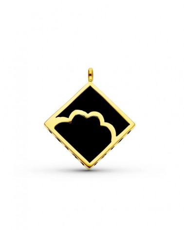 Colgante oro 18k diseño nube ébano cuadrado